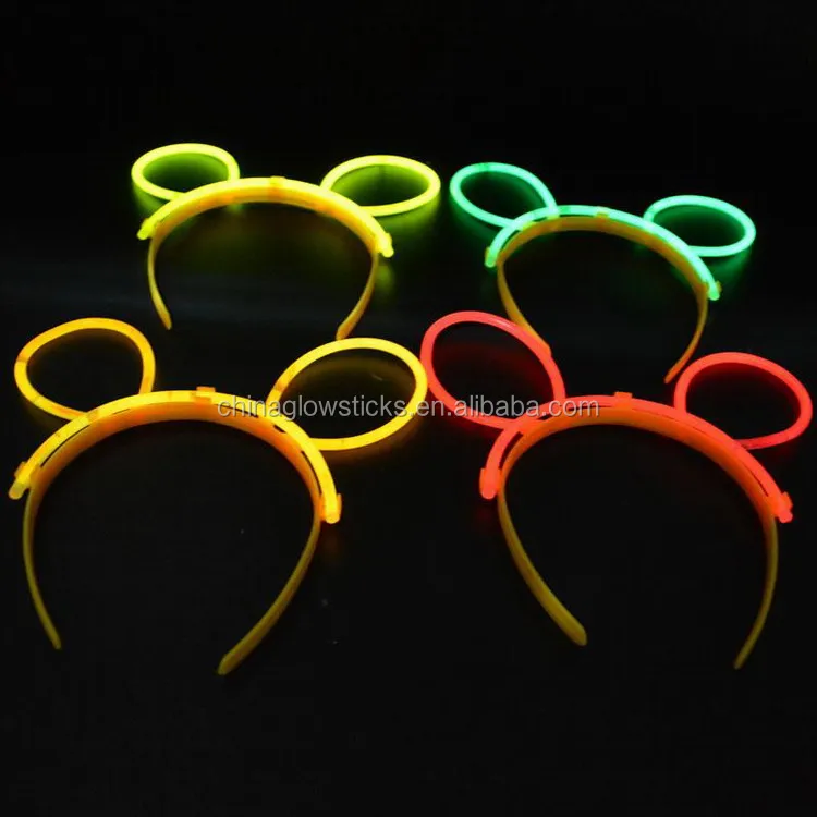 2x Yellow Glow in the Dark Bunny Mouse Ears Glow Stick Bright Neon Parties Fest 