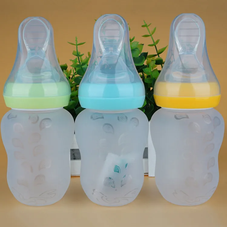 180ML silicone baby feeding bottle with spoon bottle baby squeeze spoon ...