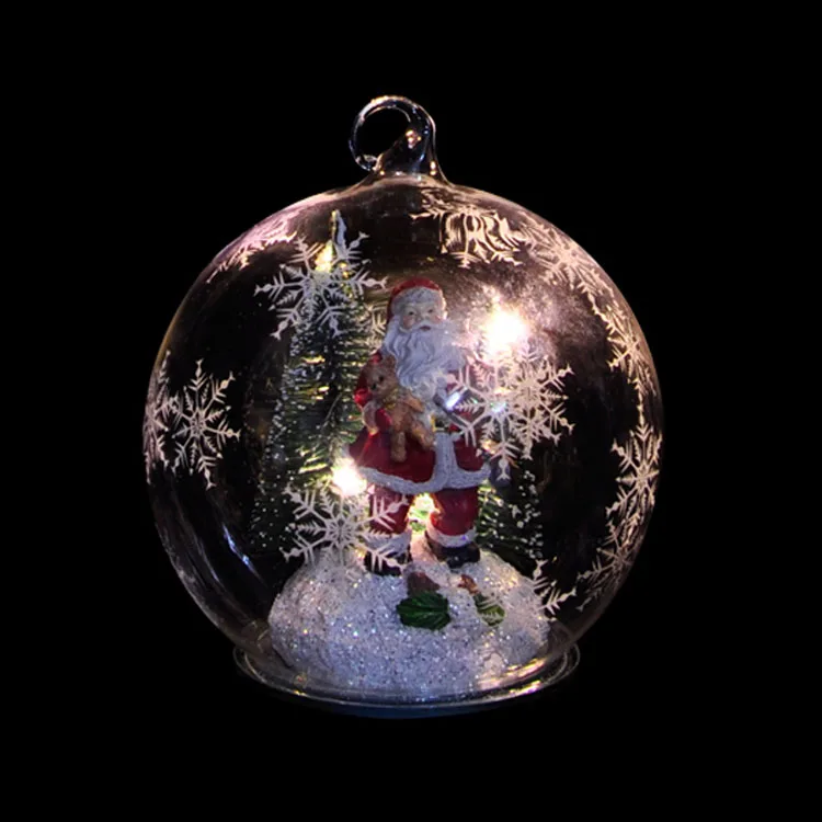 Factory Wholesale Iridescent Led Light Up Glass Ornament Christmas Glass Ball For Christmas Tree supplier