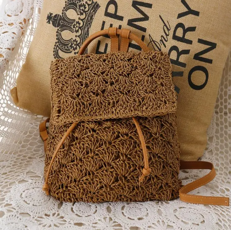 Handmade Straw French Basket Backpack - Unisex Clutch Bag display picture 2