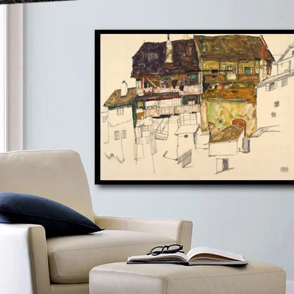 Landscape Canvas Paintings Modern Decorative Art Mural Prints Masterpiece Old Houses At Krumau1914 By Egon Schiele Buy Egon Schiele Canvas Prints Art Decor Picture Product On Alibaba Com