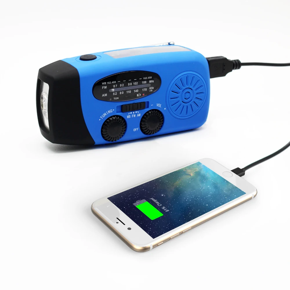 Портативный солнечный ручной обмотки заряда солнечный фонарик рукоятка банк питания радио с фонариком