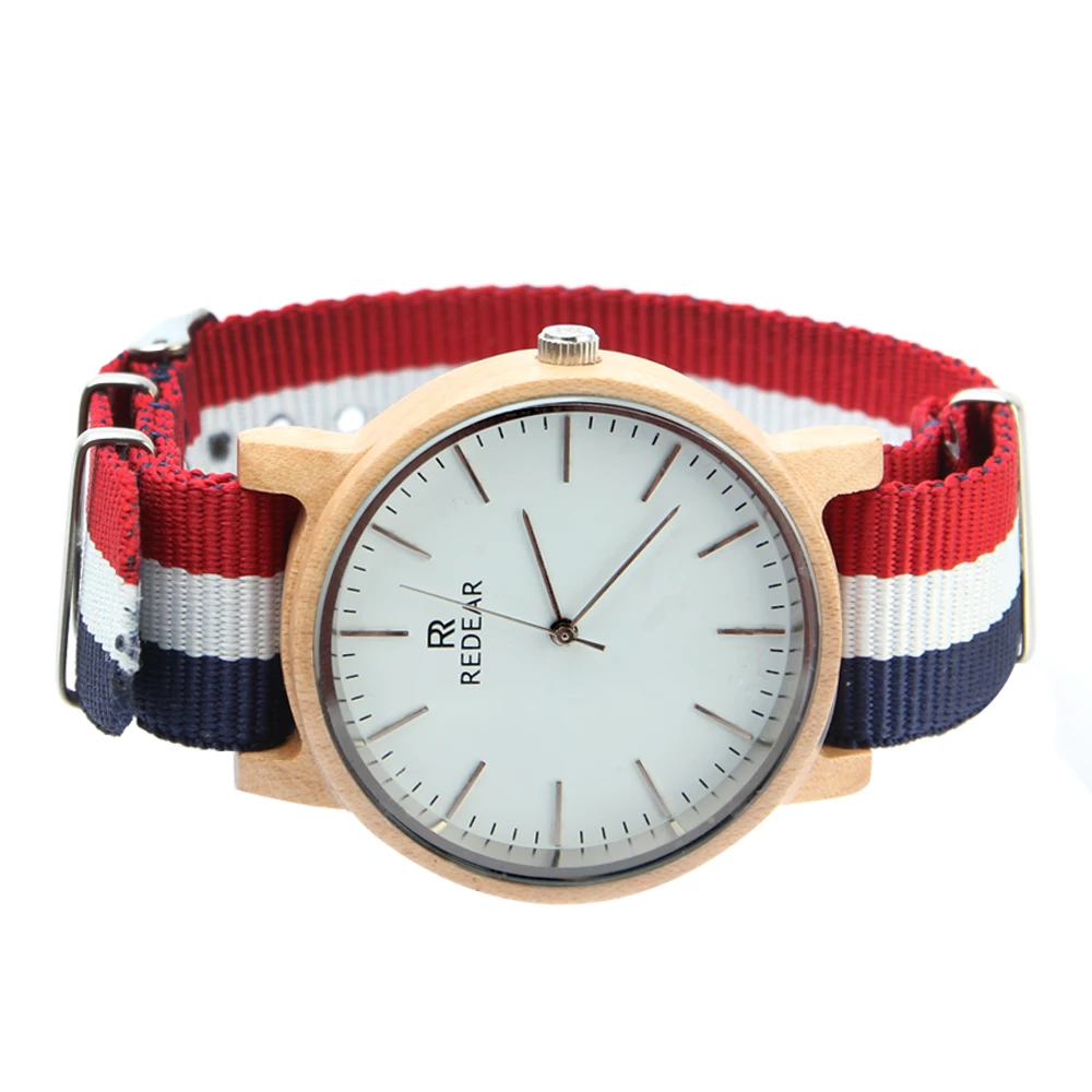 Wholesale newest maple wood watch brands, Redear watch with Nato nylon leather strap
