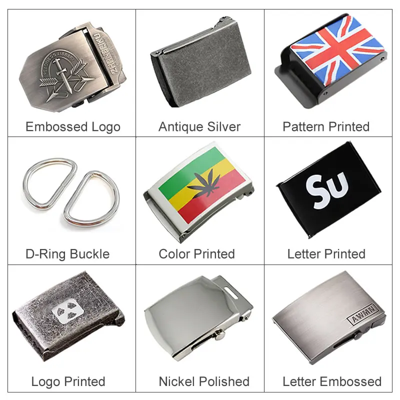 Slider Style Custom Embossed Logo Alloy Adjustable Automatic Belt Buckle