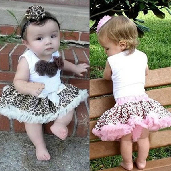 Baby 2Pcs Girl Kids Flowers Top Skirt Sets Leopard Tutu Dress 1 4 Years XL039ZQ1