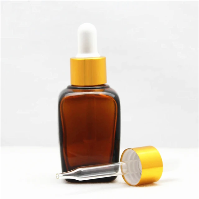 30ml Rectangular Glass Dropper Bottle Amber Skin Care Cream Screen Printing Personal Care Label Logo Printing Screen Printing