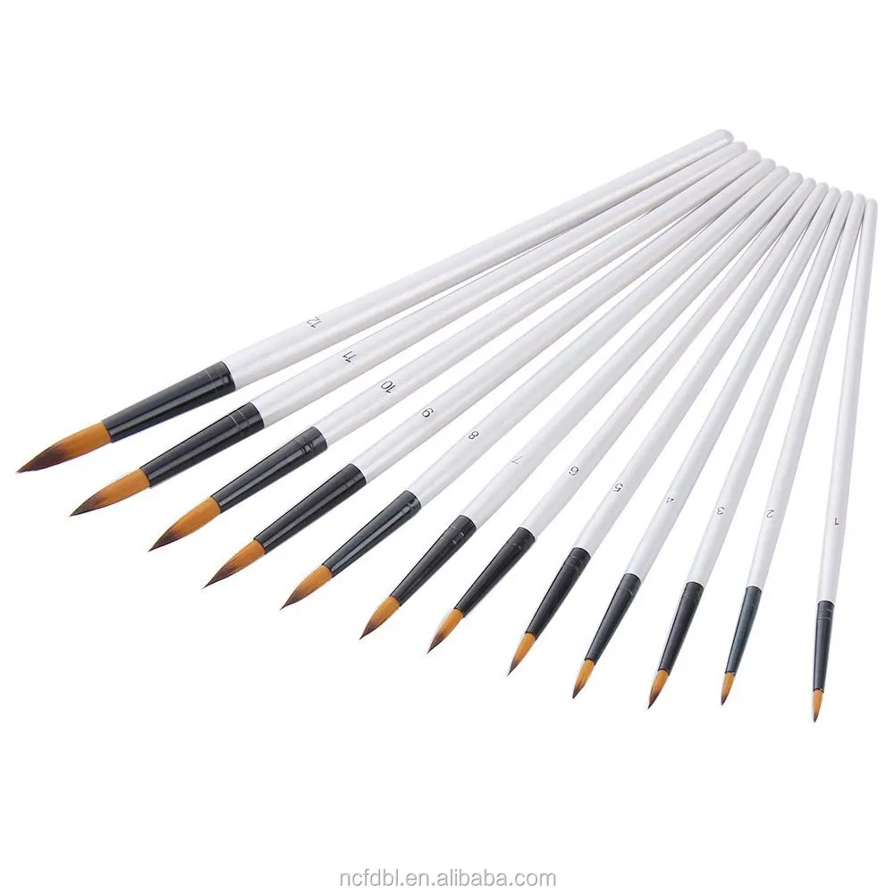 High Quality 12 Pieces Artist Fine Paint Brush Round for Acrylic Watercolor Oil Painting Student