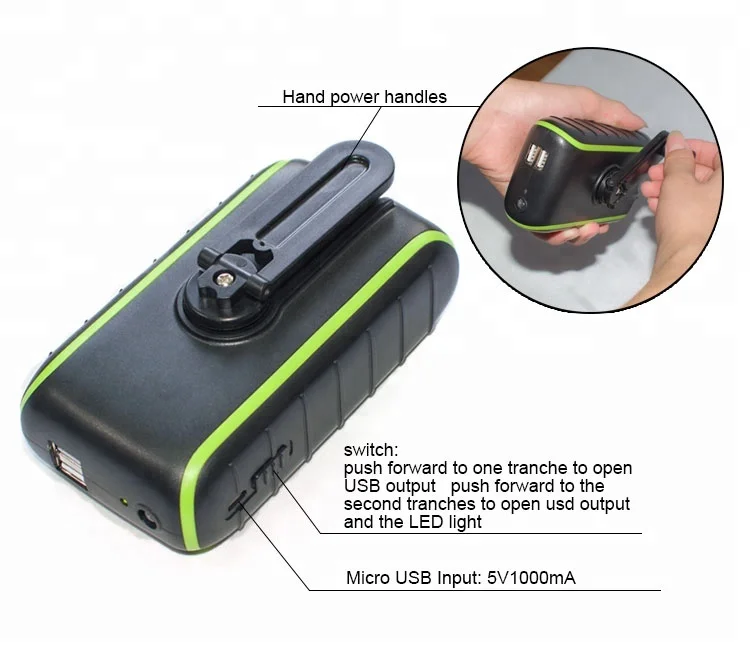 Hand Dynamo Torch Light with Mobile Phone Charger