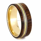 Hot Selling Koa Wood Ring For Musicians Guitar String Ring 14k Yellow Gold With Titanium Pinstripes