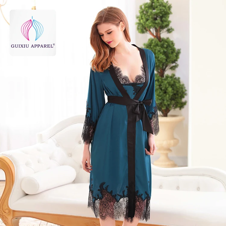 Light Blue Cosy Ladies Dressing Gowns Womens Lightweight Dressing Silk  Satin Night Gown