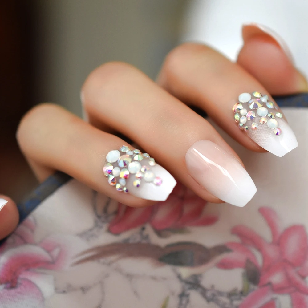 Ab Rhinestones Designed Ombre French Nail Ballerina Gradient Natural Coffin  Custom Fake Nails 24Pcs - Buy Ballet Nail Tips,Custom Fake Nails,Ballerinas  Nail Tips Product On Alibaba.Com