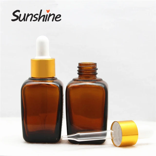 30ml Rectangular Glass Dropper Bottle Amber Skin Care Cream Screen Printing Personal Care Label Logo Printing Screen Printing