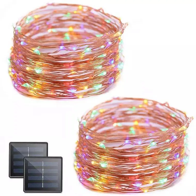 100 LEDs 10m 33ft 8 Functions Solar copper Wire Starry String Fairy Light for Christmas Patio Garden Outdoor Decoration