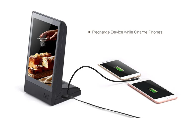 898 Table Advertising Player Menu Power Bank with Dual Touch Screen Charging Station for Restaurant