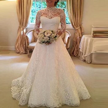 new cheapest white dacron dress lace long sleeve wedding dresses