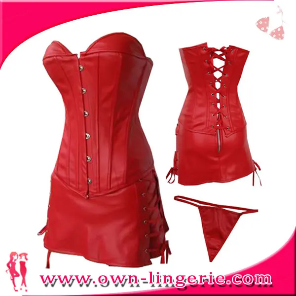 red leather corset top