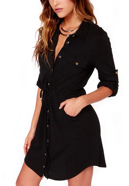 black dress with buttons down the middle