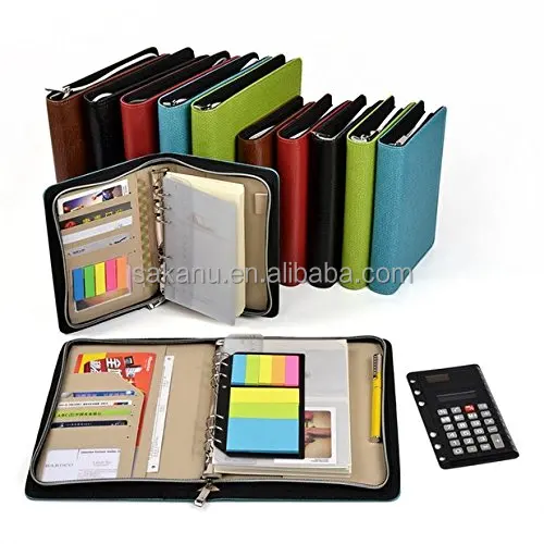 Source Assorted Color A5 PU Leather Agenda Organizer Zipper Binder Business  Zippered Portfolio on m.