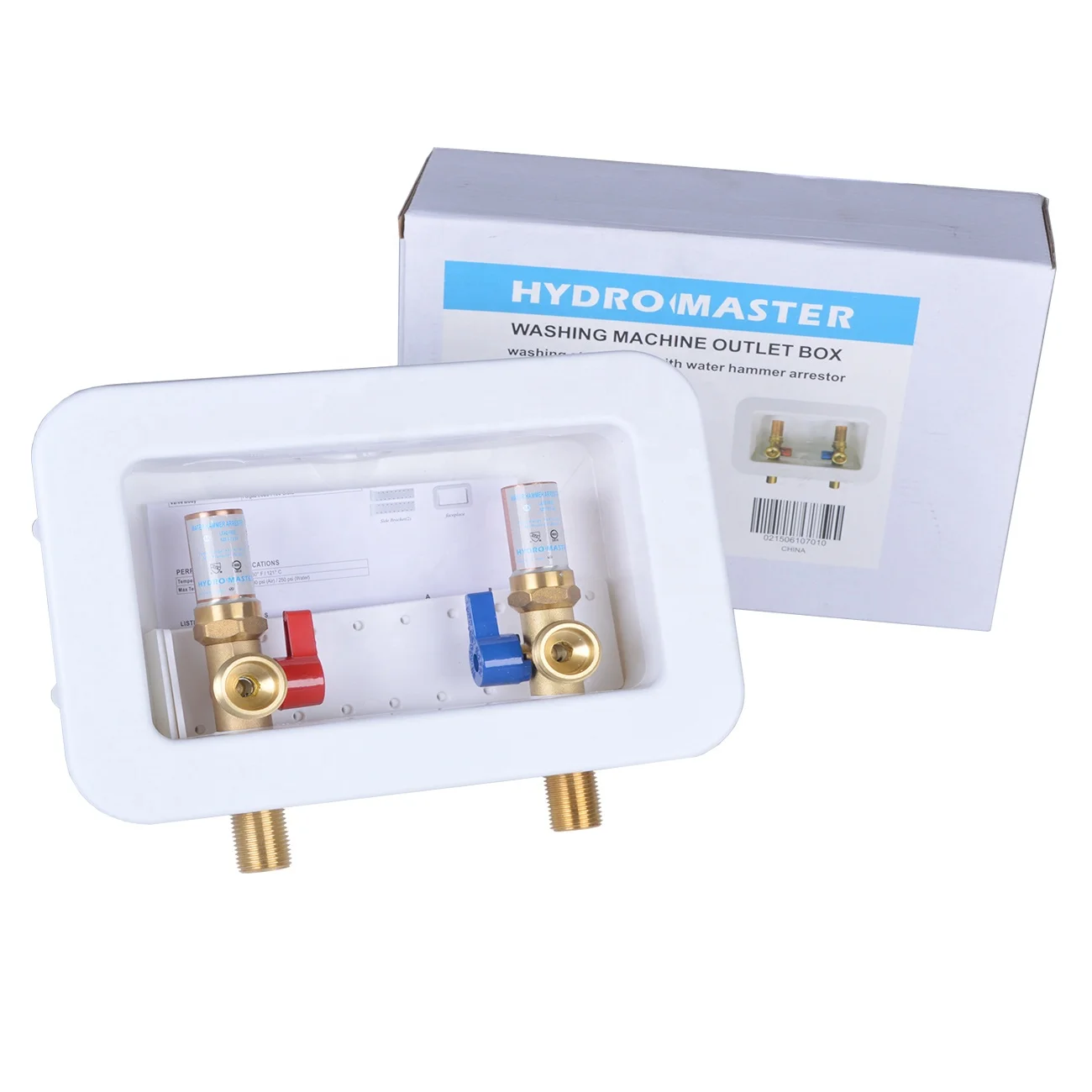 Washing Machine Outlet Box, Stop Valves with Water Hammer Arrestor