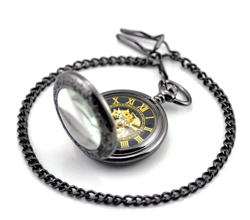 Top Fashion Retro Skeleton Alloy Chain Pendant Watch Roman Number Vintage Hand Wind Mechanical Pocket Men Watch Relogio De Bolso