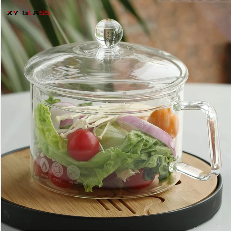 Classical Heat Resistant Borosilicate Glass With Cover Handle Lid Terrarium Bowl