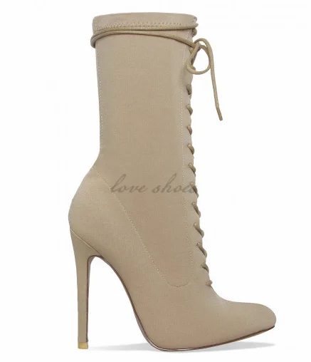 nude lace up boots