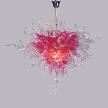 Modern hand blown art pink clear glass chandelier with cold led source lighting