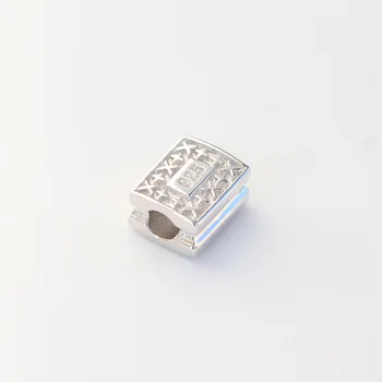 Custom Made Engraved Metal Logo Sterling Silver Spacer Beads Square