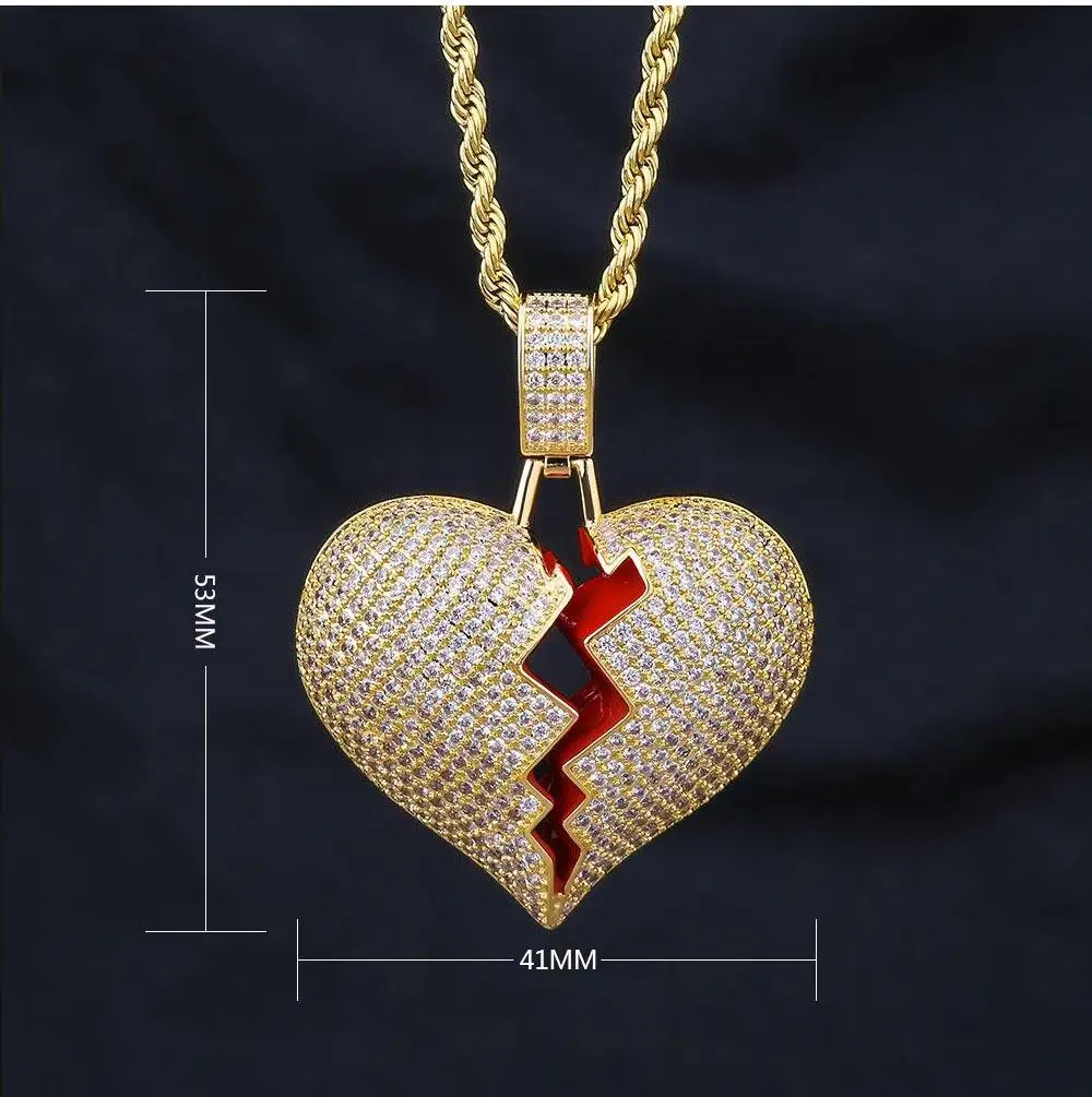 KRKC Gold Broken Heart Pendant - Iced Out Couple Jewelry