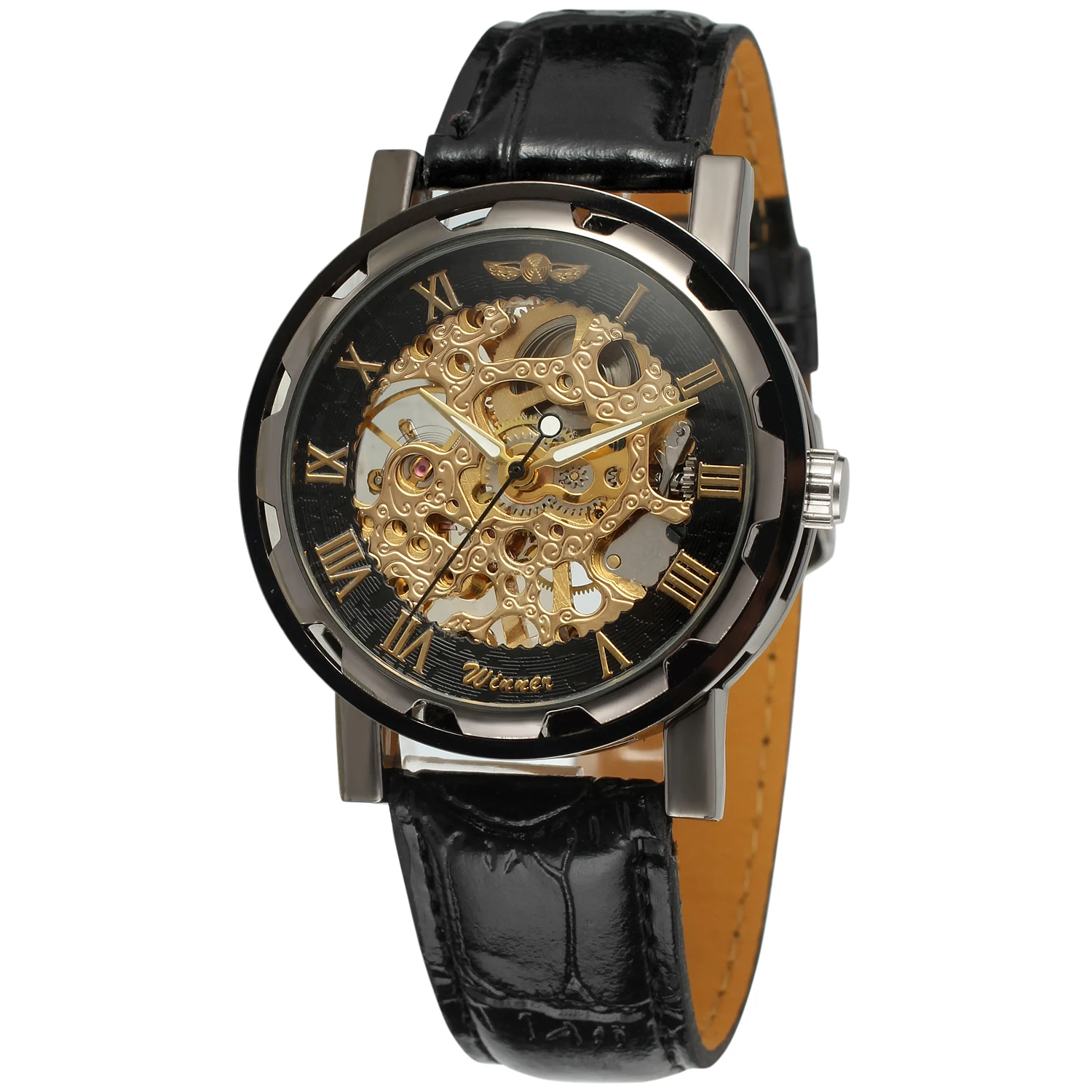 
T-winner 2021 hot sale skeleton leather mechanical watch casual custom logo wholesale men watches 