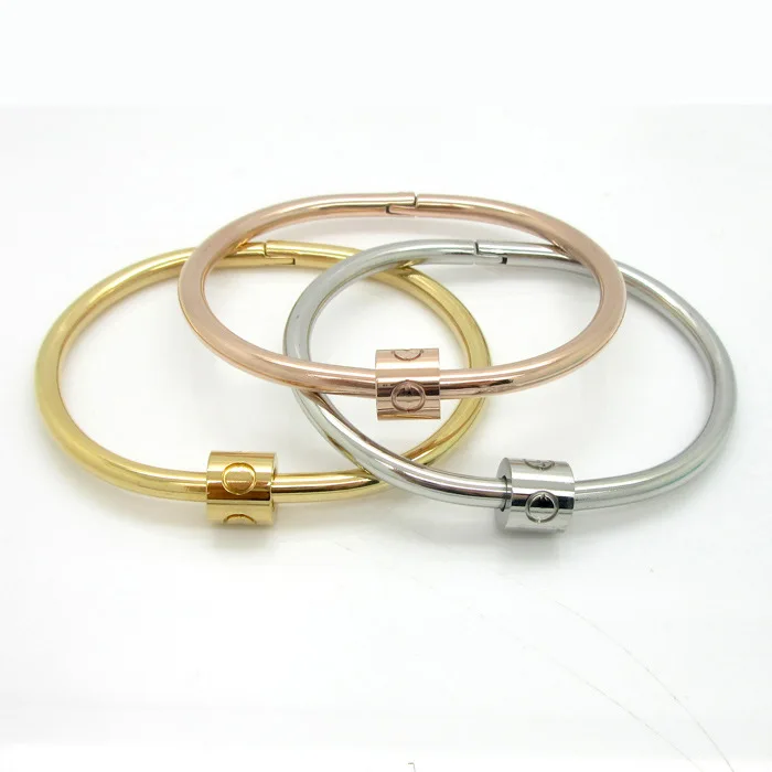 Screw Pattern Love Forever Couple Silver Gold Rose Color Stainless Steel Bangle Bracelet