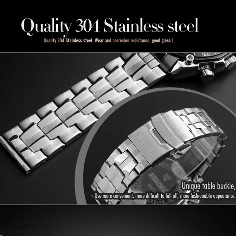 Stainless Steel Band Watch Big Number Display Wrist Watch Relojes for Men Skmei 1204
