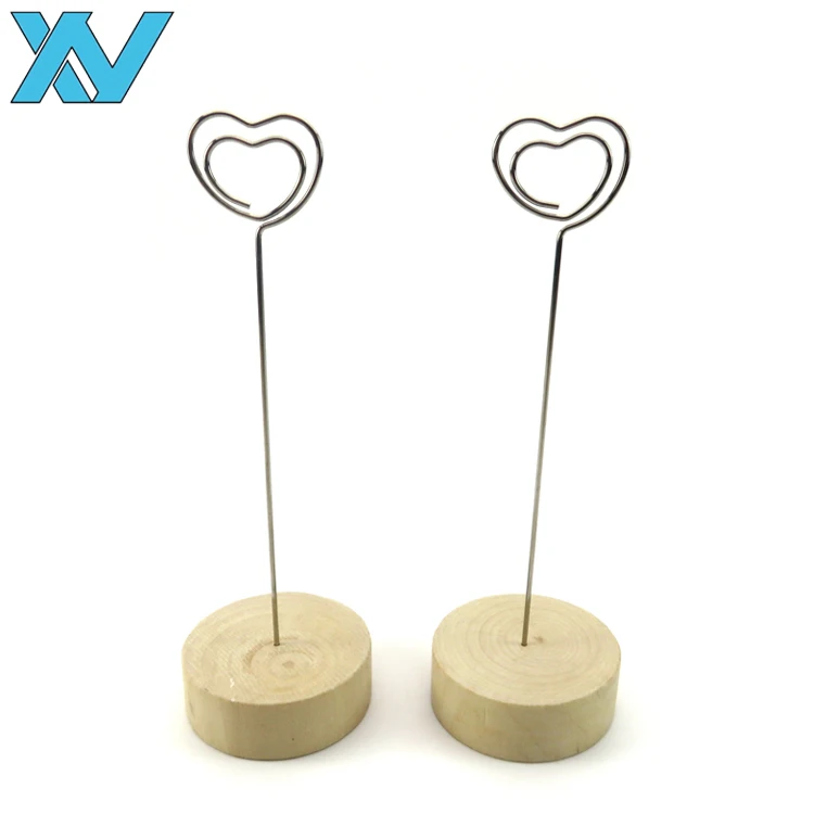 Металлические зажимы для записей в форме сердца с золотой проволокой и деревянной основой держатель для фотографий