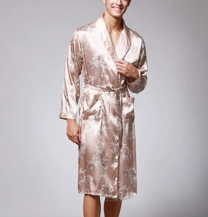 Wholesale New Design Luxury Print Silk Satin Mens Bathrobe Pajamas