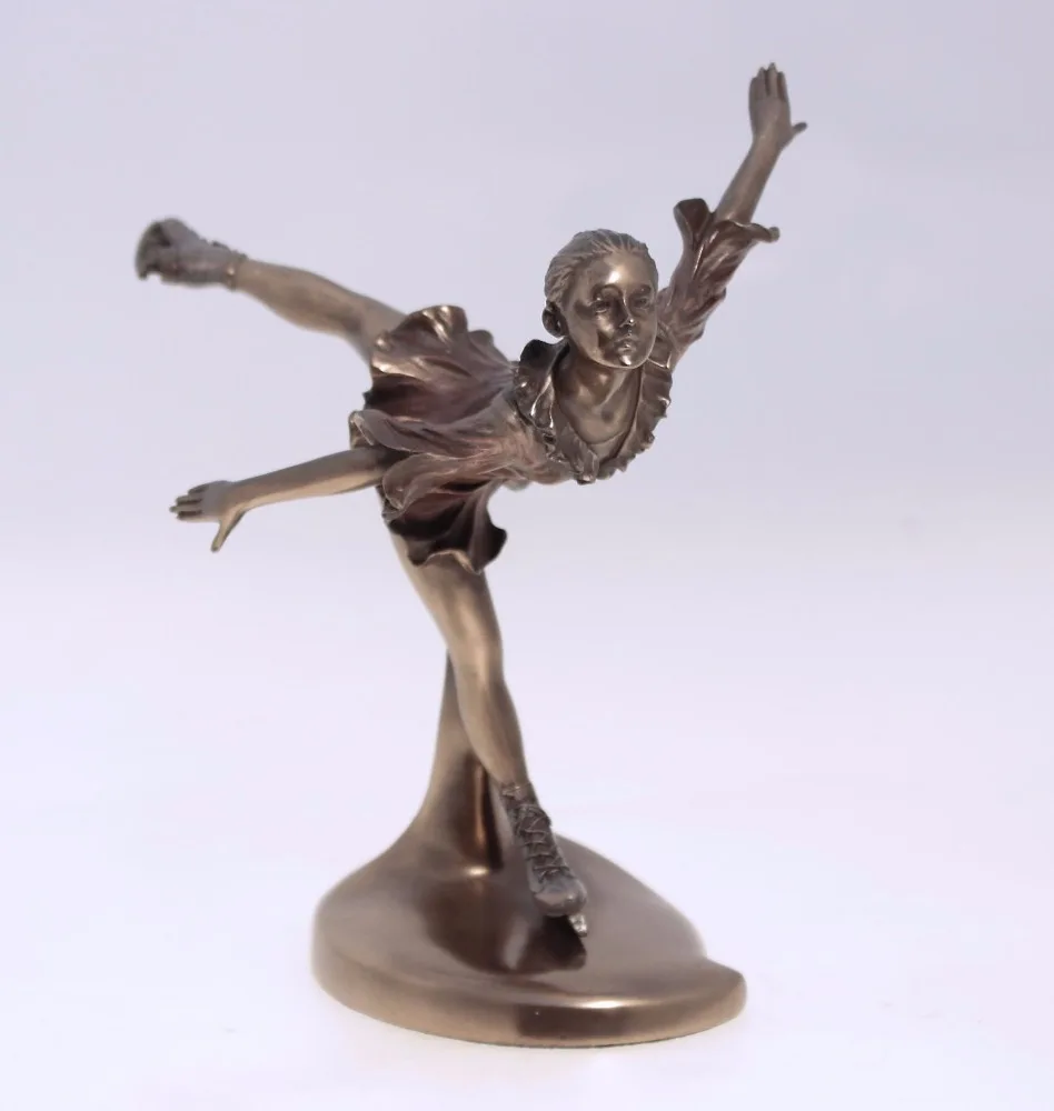 Source custom made bronze resin ice figure skating skater athlete