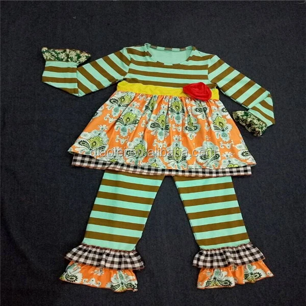 Осенние комплекты для Хэллоуина, одежда для маленьких девочек, оптовая продажа, бутиковый наряд, желтый, для маленьких девочек, с рюшами, в полоску, переделка RTS