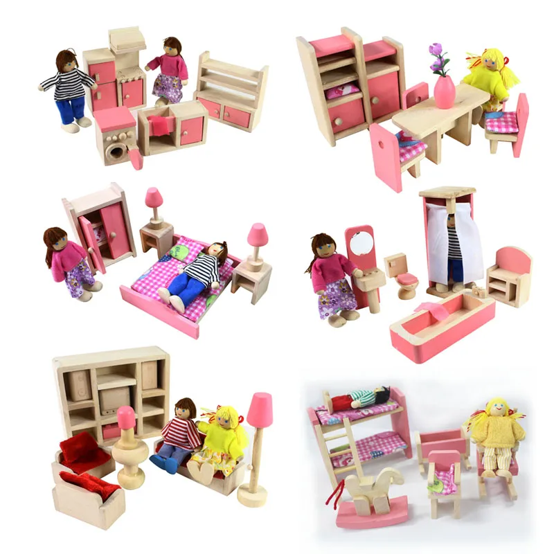 Nuevo Diseño Madera,Muebles De Casa De Muñecas En Miniatura Para Niños Con 6 Estilo Mezclado - Buy Accesorios Muebles Niños Casa De Muñecas De Madera Casa Muñecas Accesorios De
