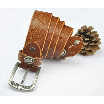 Cowboy Jeans Men's Cutout Stud Detail Vintage Brown Leather Belt