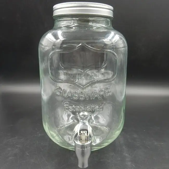 Promotion Large Size clear Glass Jar Beverage Juice Dispenser with Tap