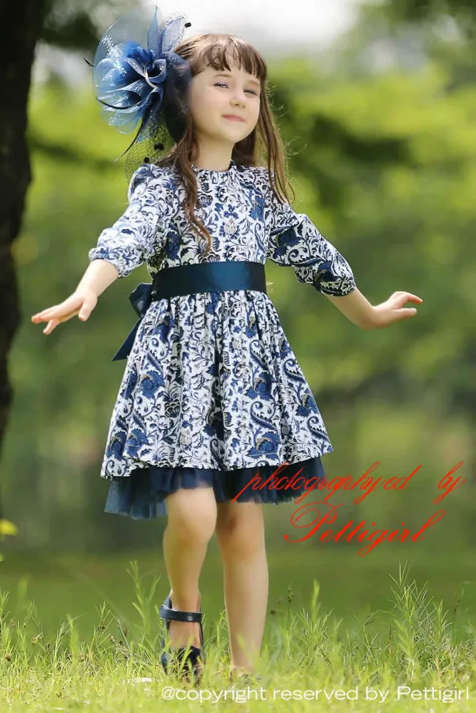 Pettigirl 2015 модое и императорское платье для девочки с длинными рукавами платье детское с цифровым цветочным принтом детска