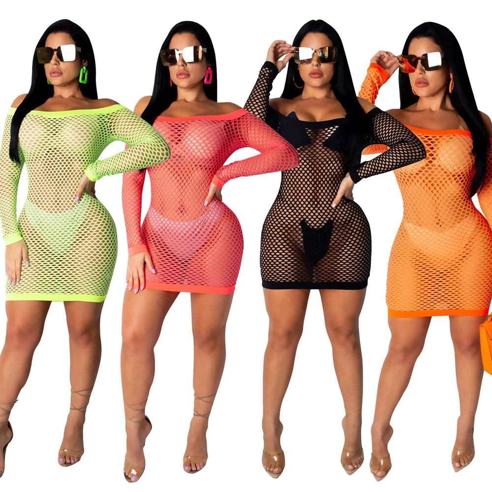 long sleeve mesh cover up dress