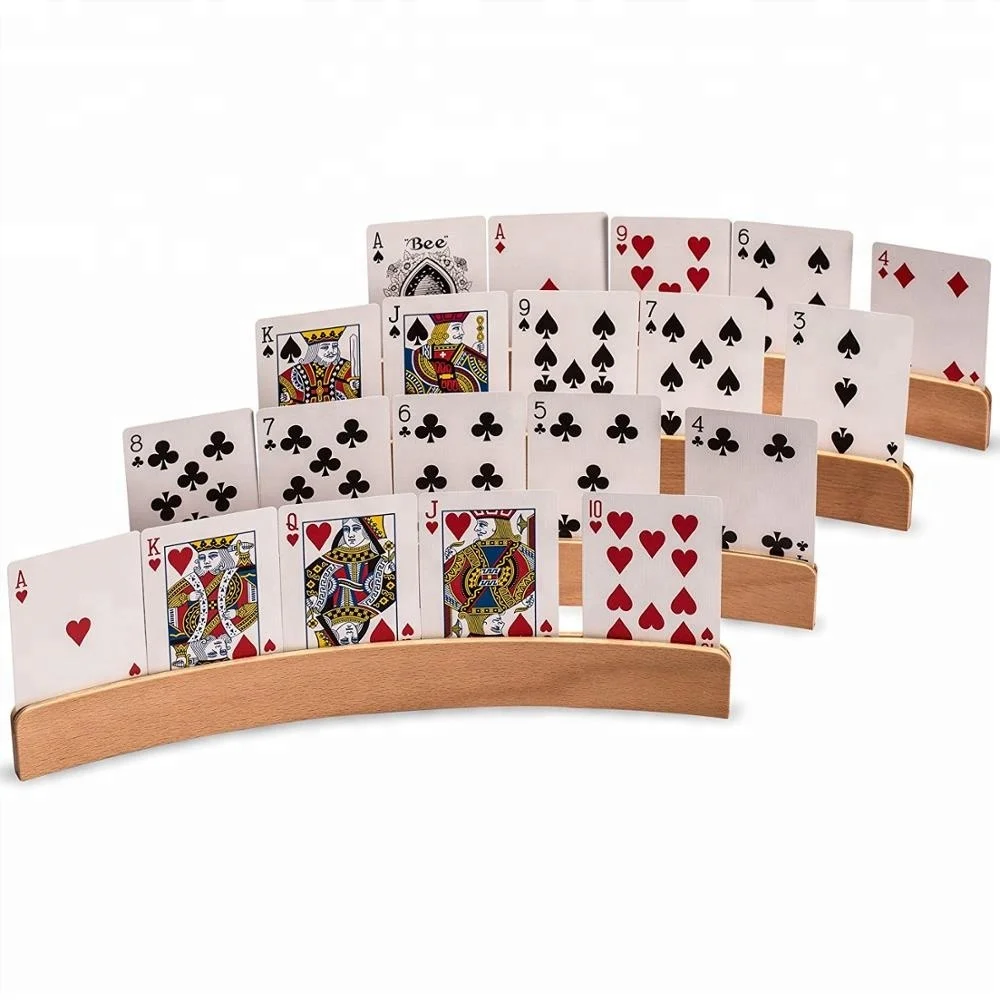 Set of four Playing Card Holder  Rack Wooden 