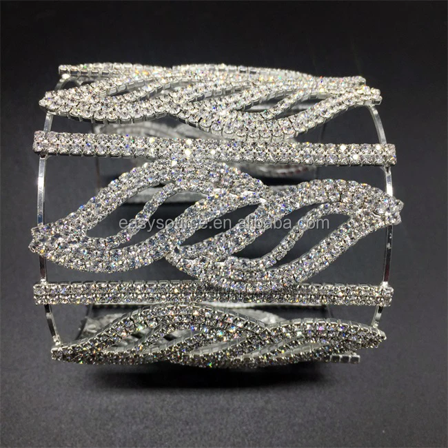 Austrian Crystal Silver Stretchy Rhinestone Cuff  Bracelet/Bangle High Quality
