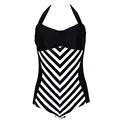 Female One Piece Stripe Swimsuit 2016 Women Bikini Sets Halter Strapless Bathing Suit Swimwear Plus Big