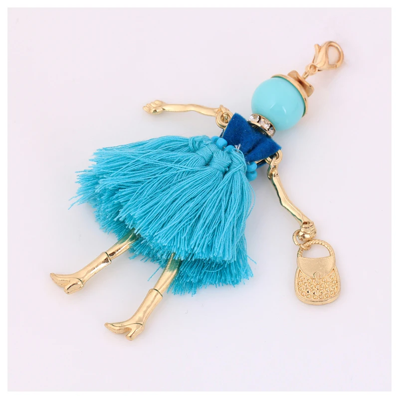 Оптовая продажа Yiwu, милый брелок для ключей с сумкой, женский брелок с кисточкой и юбкой, роскошная металлическая кукла, умный брелок для ключей