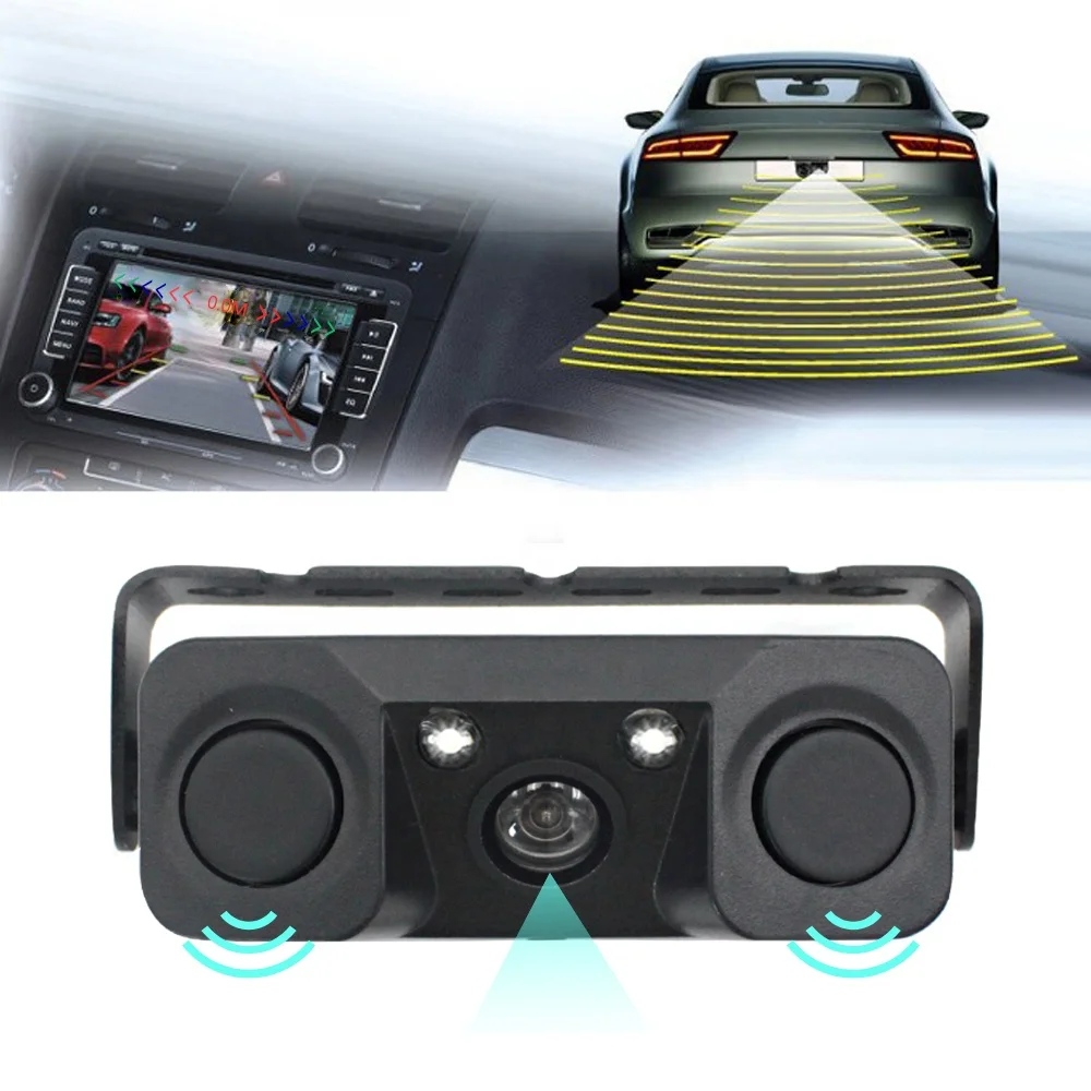 Car Rear View Camera DC12V Reversing Parking System Rearview Monitor Waterproof Night Vision Backup Camera with 2 Sensors