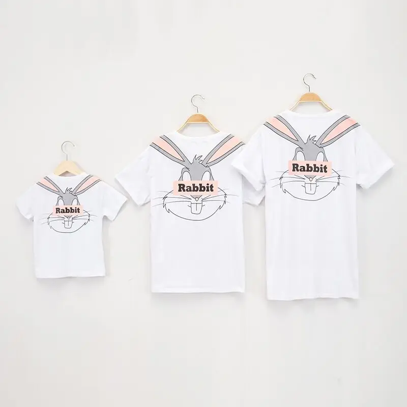 
Новейшая летняя семейная одежда, футболка для детей, детей, взрослых, унисекс, хлопковые топы с принтом кролика 