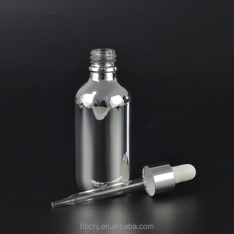 15ml 30ML 1oz 60ml 2oz Silver Chrome Coated Clear Euro Glass Bottle With Silver Dropper