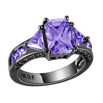 Natural Amethyst Gemstone Peridot Rings AAA Purple Zircon Wedding Gold Band Rings For Her Black Plating Ring Black Gold