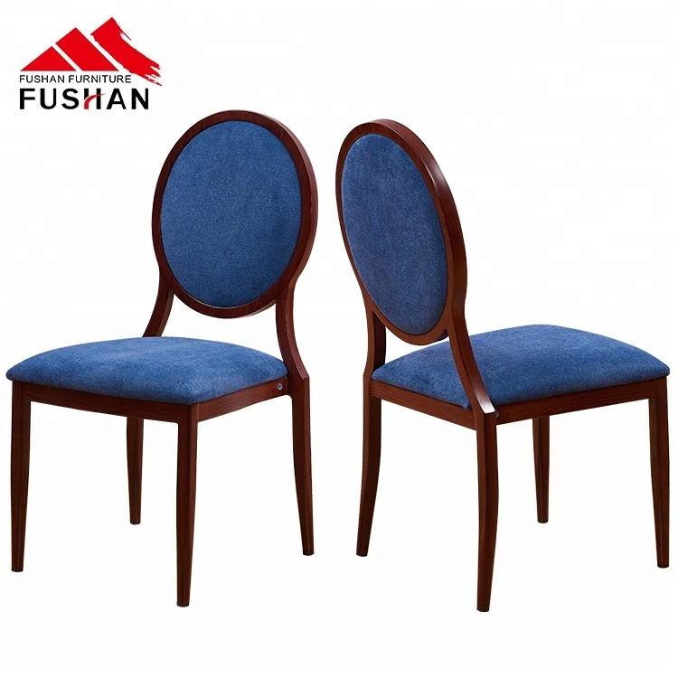 
Китайский завод, роскошный французский Страна, овальная спинка с синей тканью, обеденный стул для ресторана 